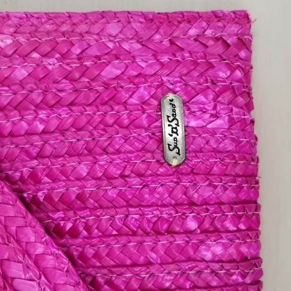 Sun n Sand straw woven clutch purse pink detachable chain strap 14" - Picture 2 of 9